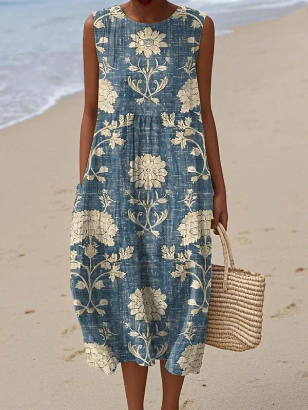 THALEIA™ | Vestido Midi Floral Estampado Holgado