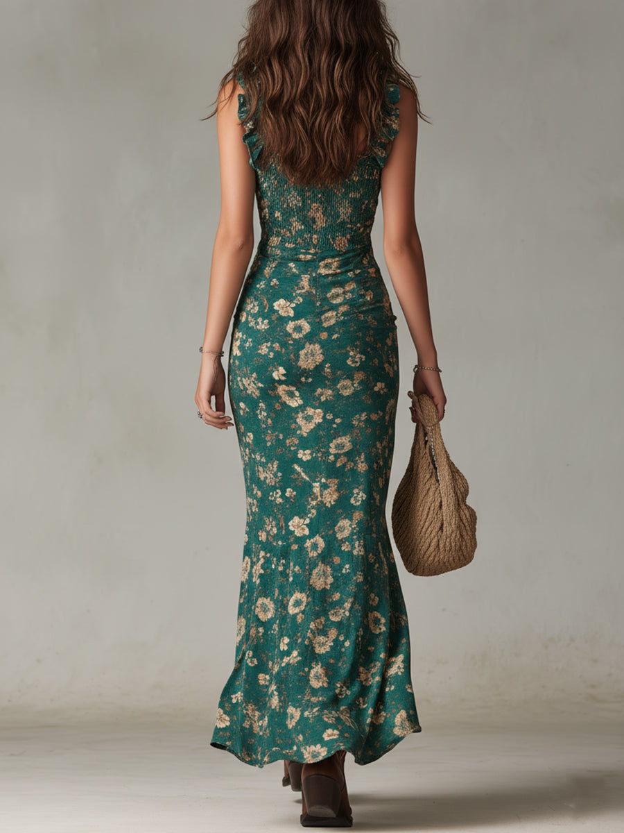 LA SCINTILLA | Vestido elegante con escote bohemio en jade