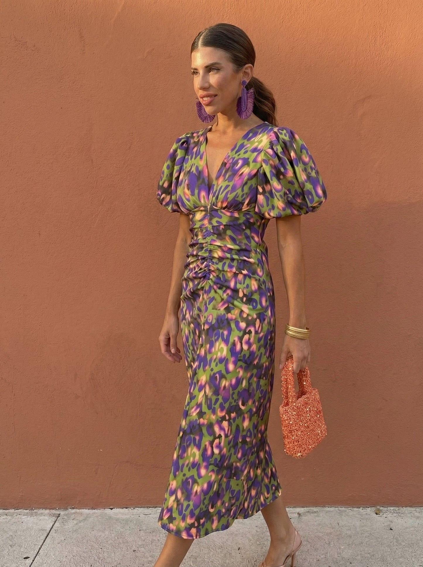 DENISE | Vestido Midi con Mangas Abullonadas