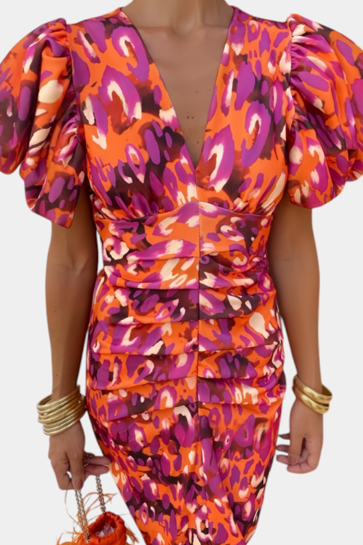 DENISE | Vestido Midi con Mangas Abullonadas