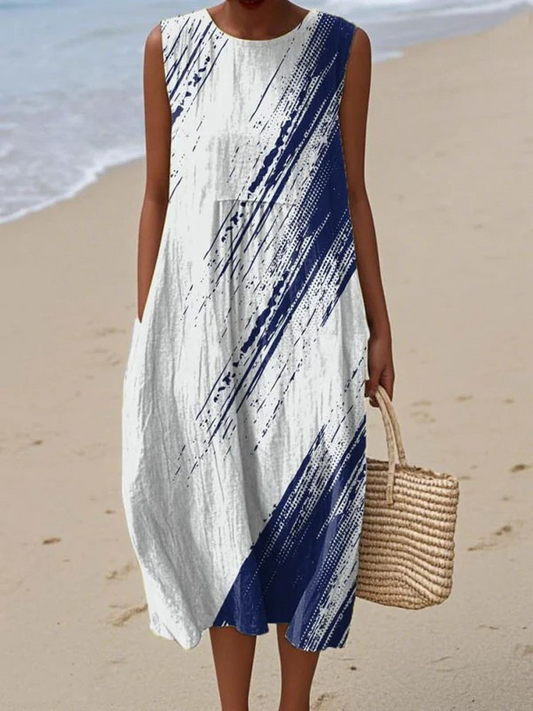 KORALIÉ™ | Vestido Midi Casual Elegante Blanco Azul