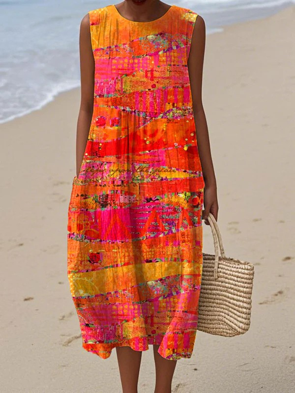 SORÉVA™ | Vestido Midi Casual Naranja