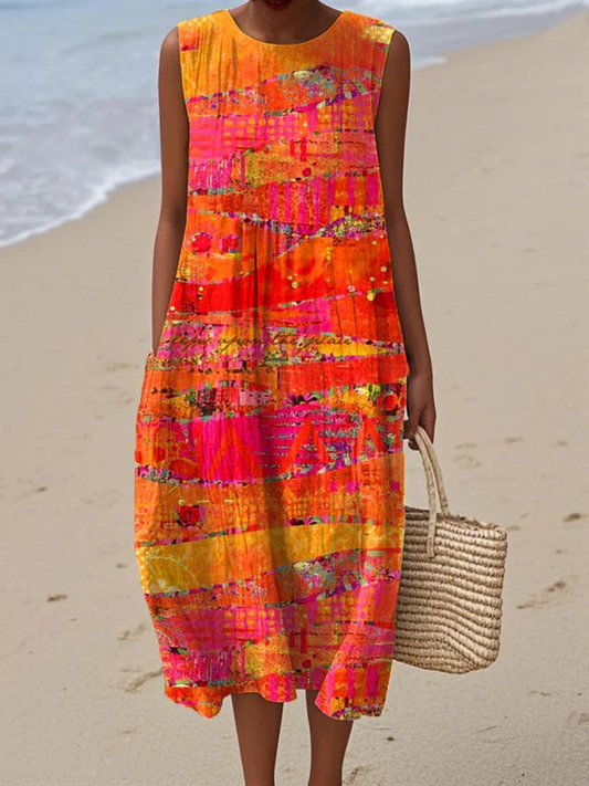 SORÉVA™ | Vestido Midi Casual Naranja