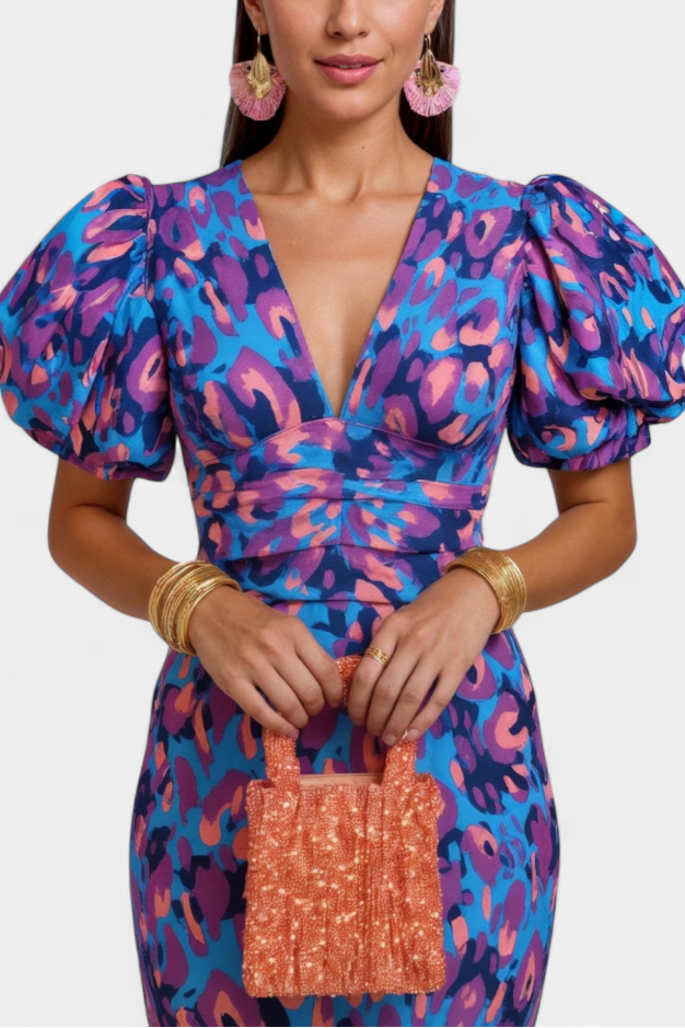 DENISE | Vestido Midi con Mangas Abullonadas
