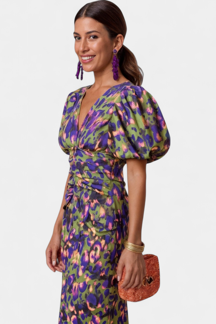 DENISE | Vestido Midi con Mangas Abullonadas