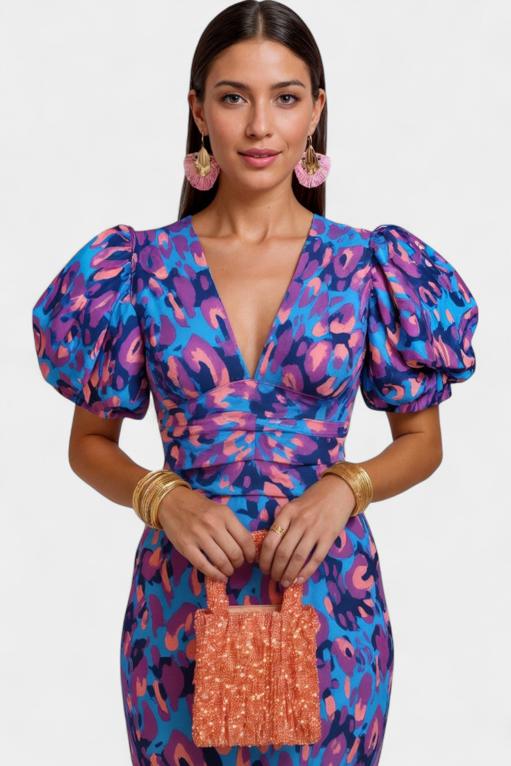 DENISE | Vestido Midi con Mangas Abullonadas