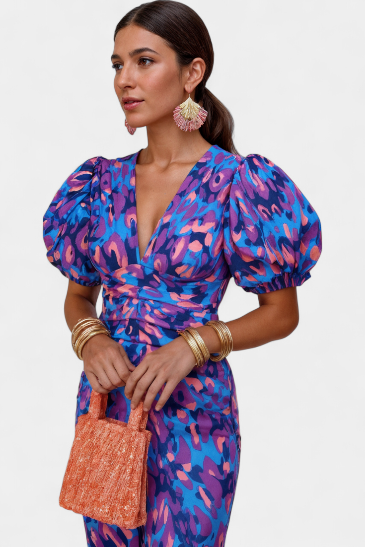 DENISE | Vestido Midi con Mangas Abullonadas