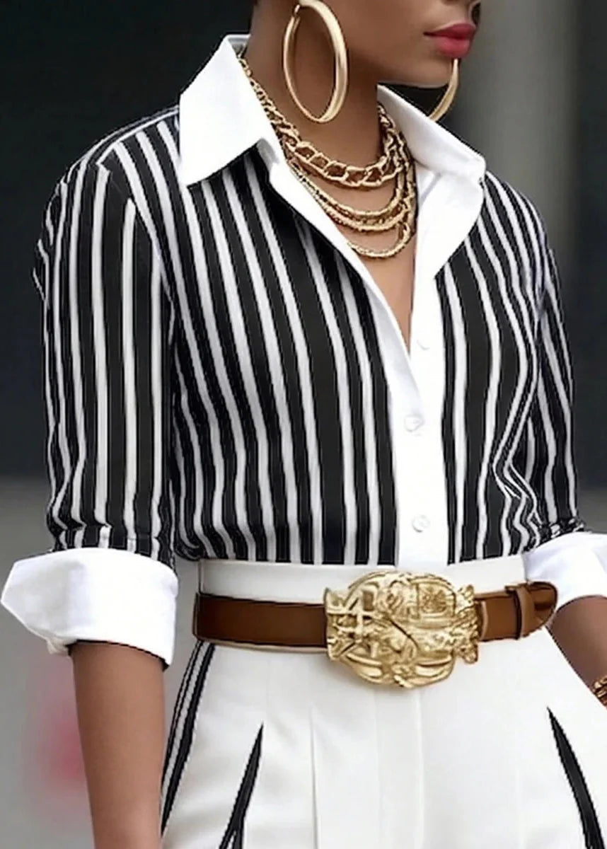 Lucia: Conjunto completo de mujer a rayas con camisa y pantalón largo