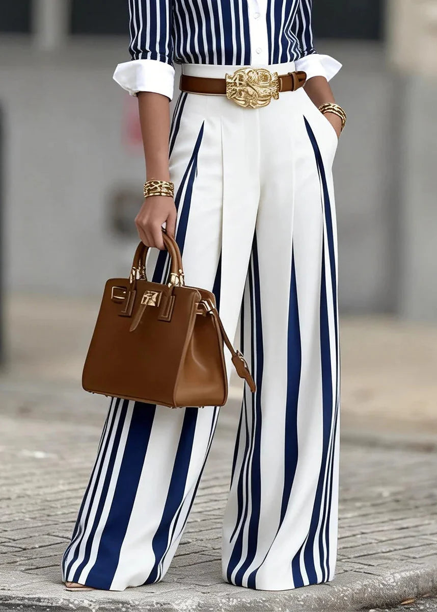 Lucia: Conjunto completo de mujer a rayas con camisa y pantalón largo