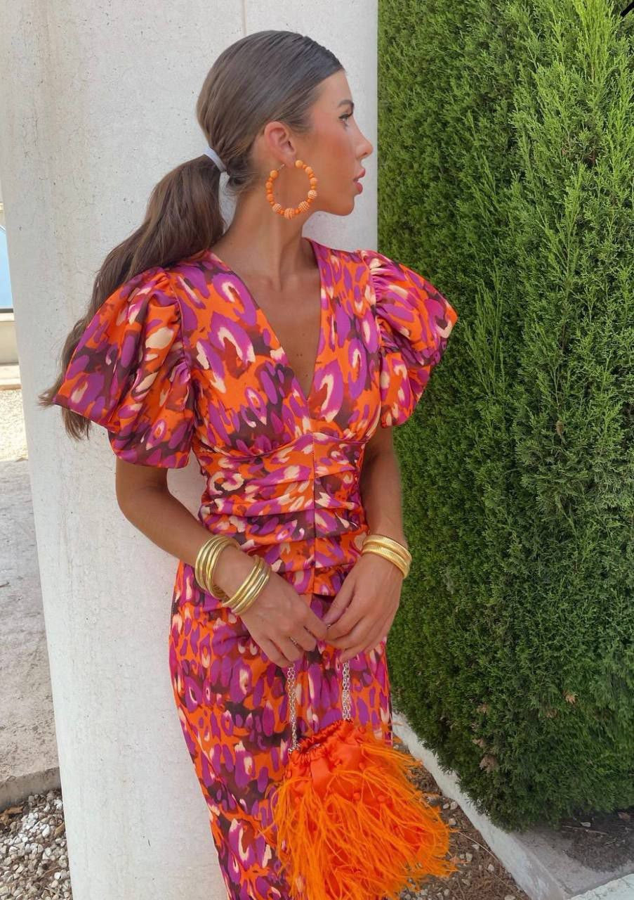 DENISE | Vestido Midi con Mangas Abullonadas