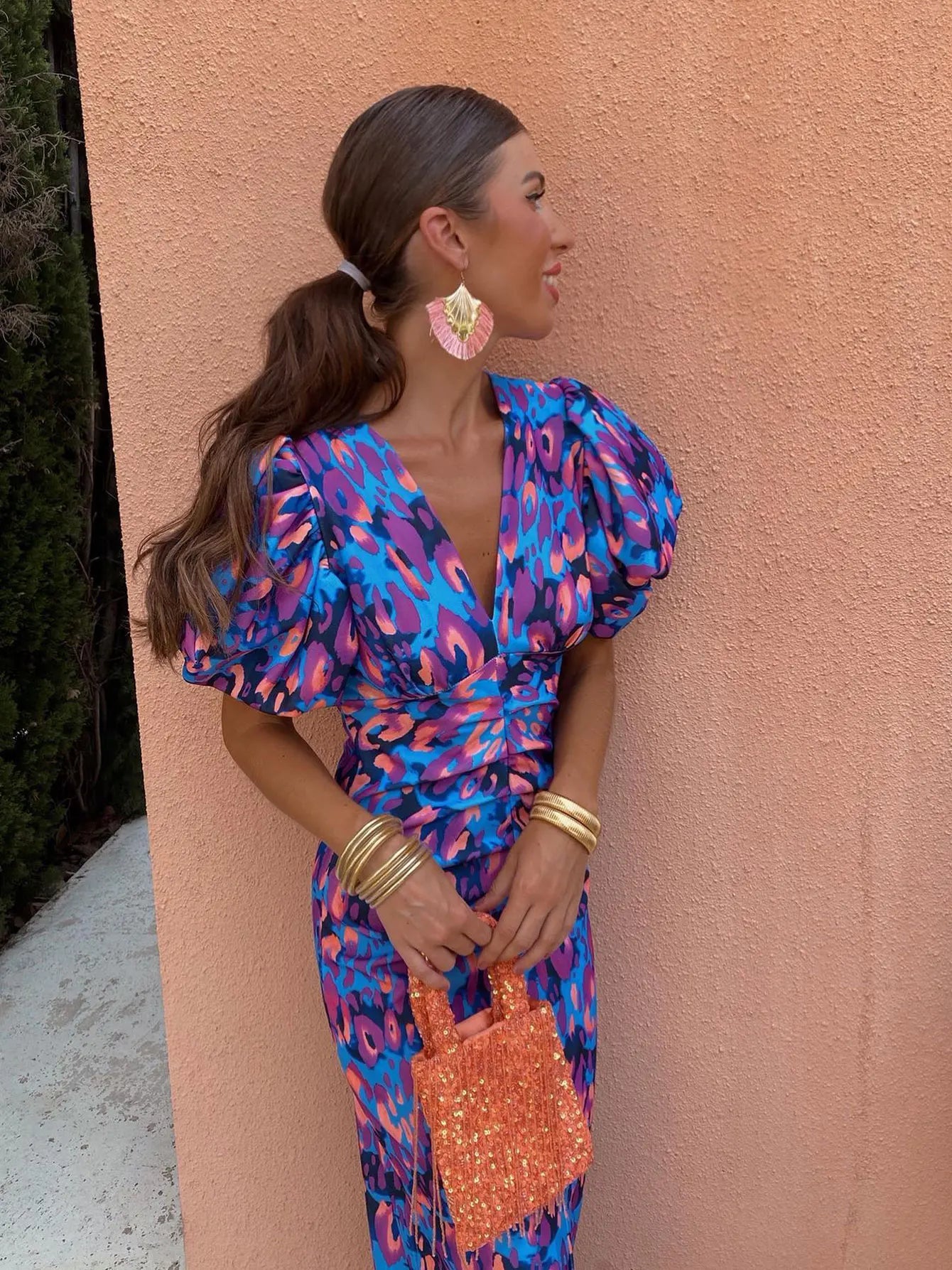 DENISE | Vestido Midi con Mangas Abullonadas