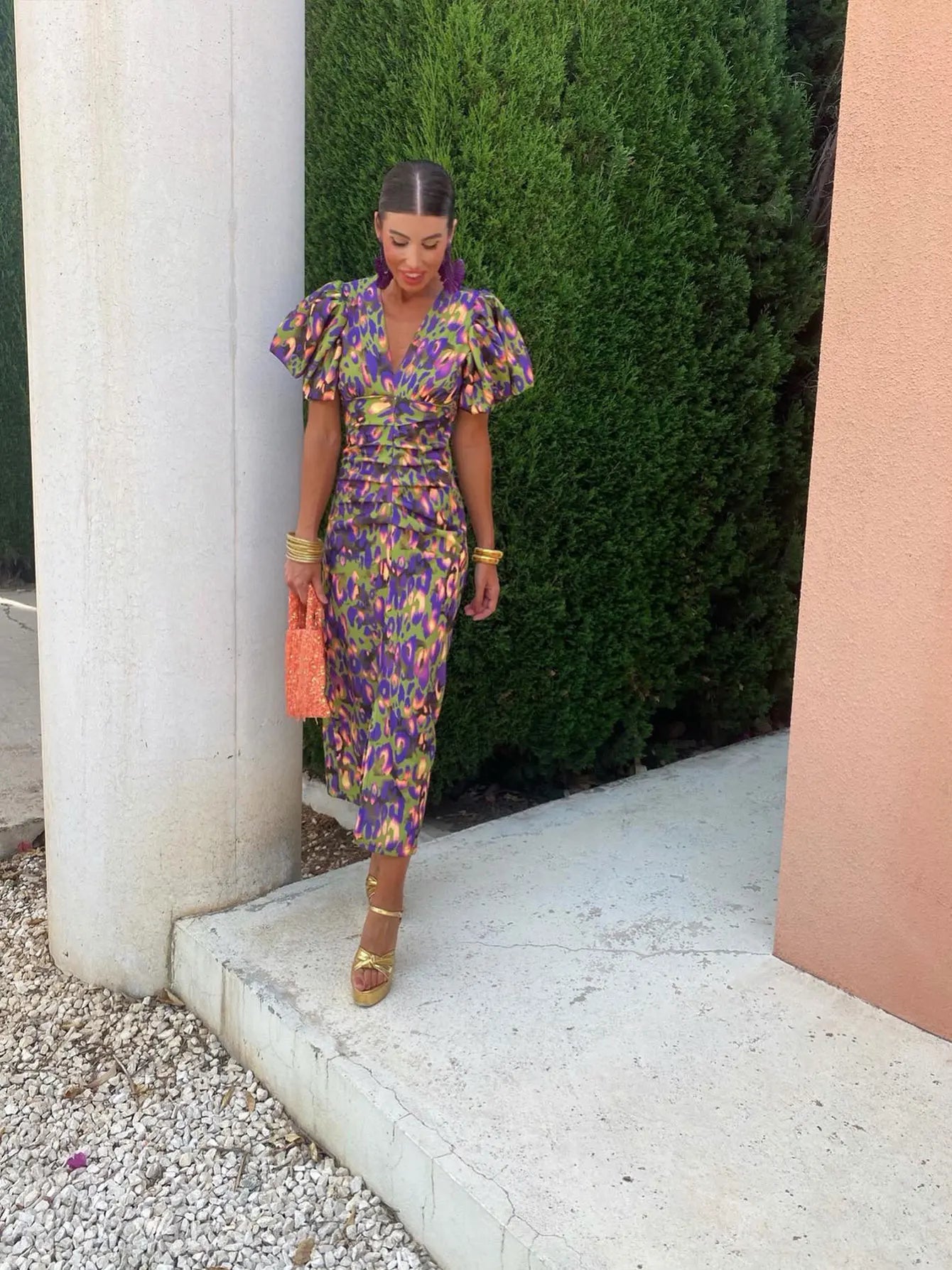 DENISE | Vestido Midi con Mangas Abullonadas